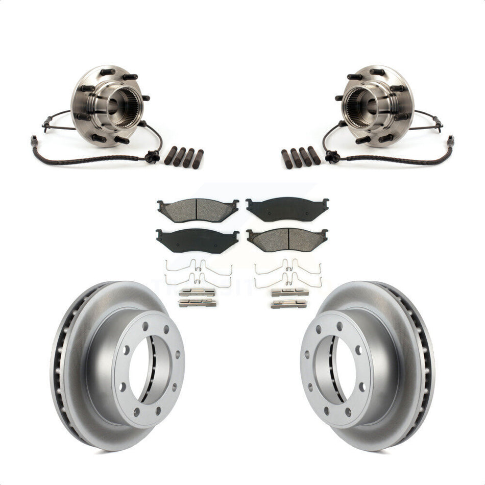 Front Hub Bearing Assembly With Coated Disc Brake Rotors And Semi-Metallic Pads Kit For Ford F-550 Super Duty 4 X with 4-Wheel ABS KBB-104281
