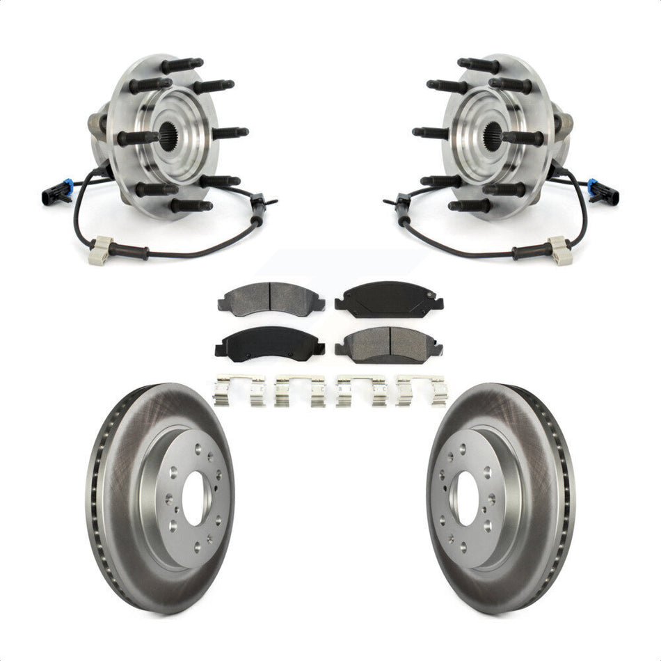 Front Hub Bearing Assembly With Coated Disc Brake Rotors And Semi-Metallic Pads Kit For Chevrolet Silverado 1500 GMC Sierra Classic 8 Lug Wheels KBB-104284