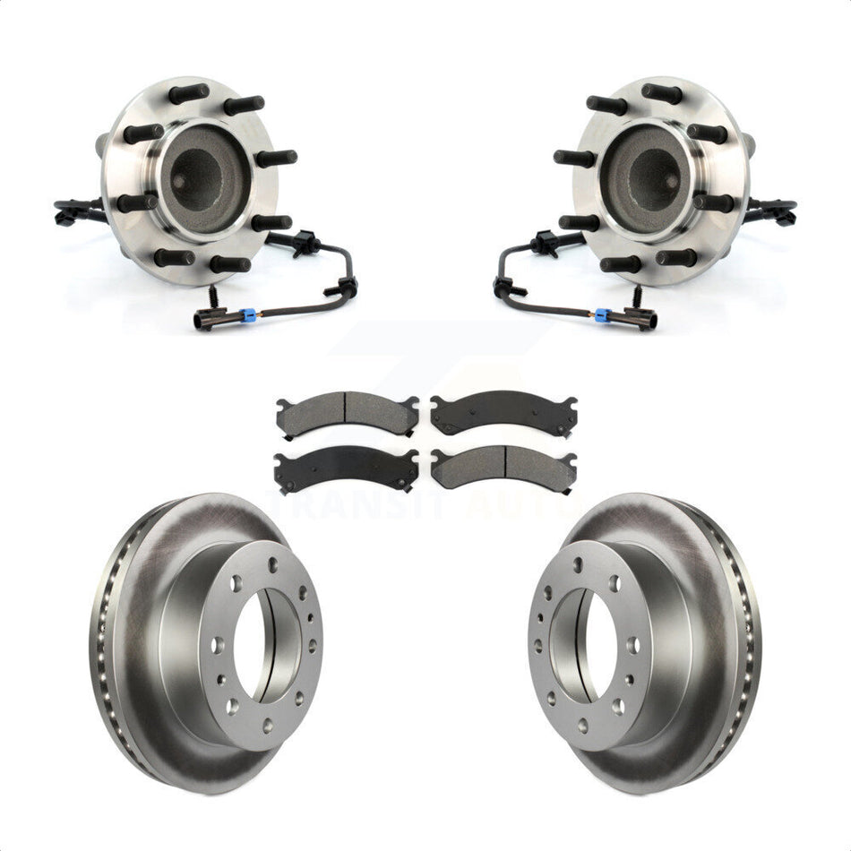 Front Hub Bearing Assembly With Coated Disc Brake Rotors And Semi-Metallic Pads Kit For Chevrolet Express 3500 GMC Savana 4500 KBB-104288