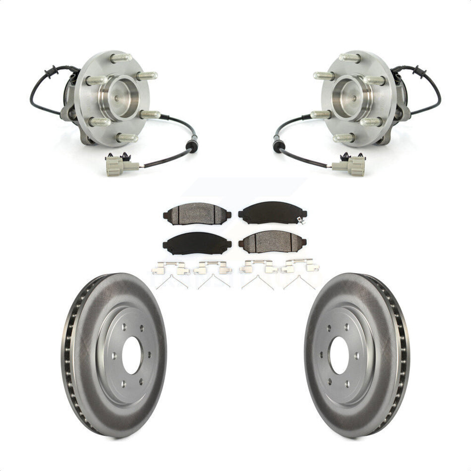 Front Hub Bearing Assembly With Coated Disc Brake Rotors And Semi-Metallic Pads Kit For Nissan Frontier Pathfinder Xterra Suzuki Equator KBB-104292