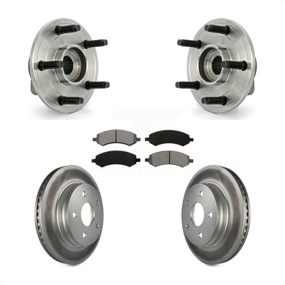 Front Hub Bearing Assembly With Coated Disc Brake Rotors And Semi-Metallic Pads Kit For Dodge Ram 1500 5 Lug Wheels KBB-104302
