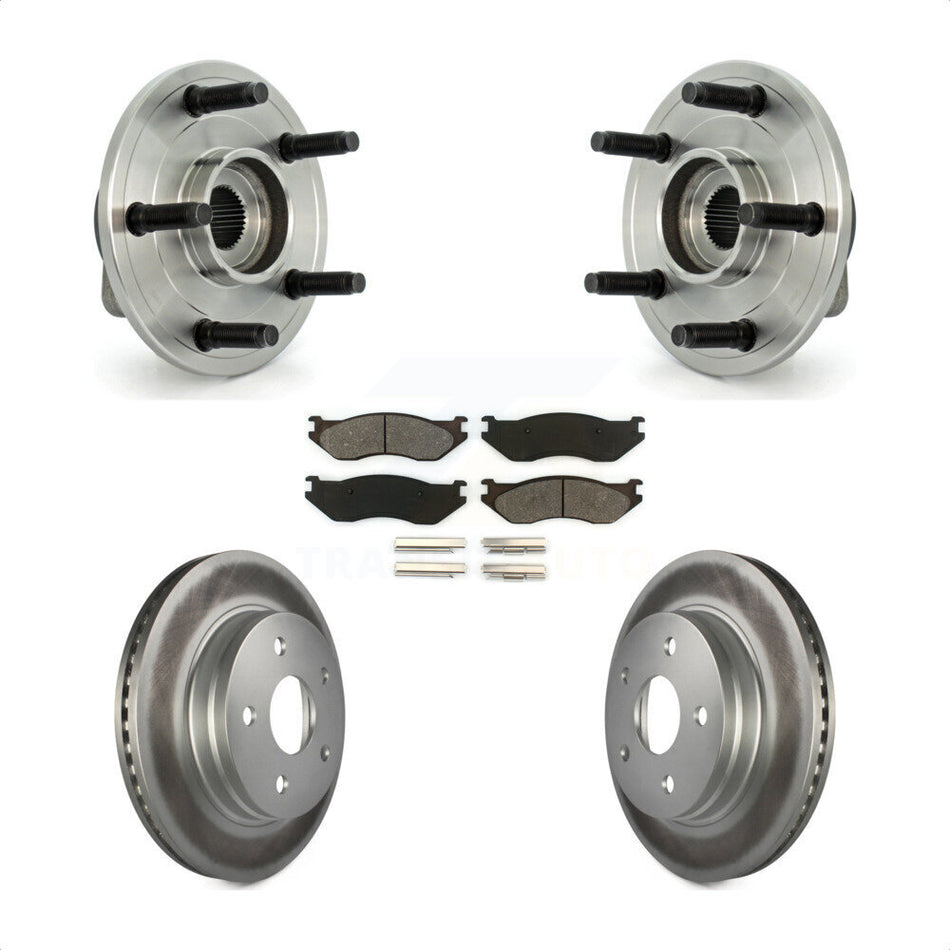 Front Hub Bearing Assembly With Coated Disc Brake Rotors And Semi-Metallic Pads Kit For Dodge Ram 1500 5 Lug Wheels KBB-104303
