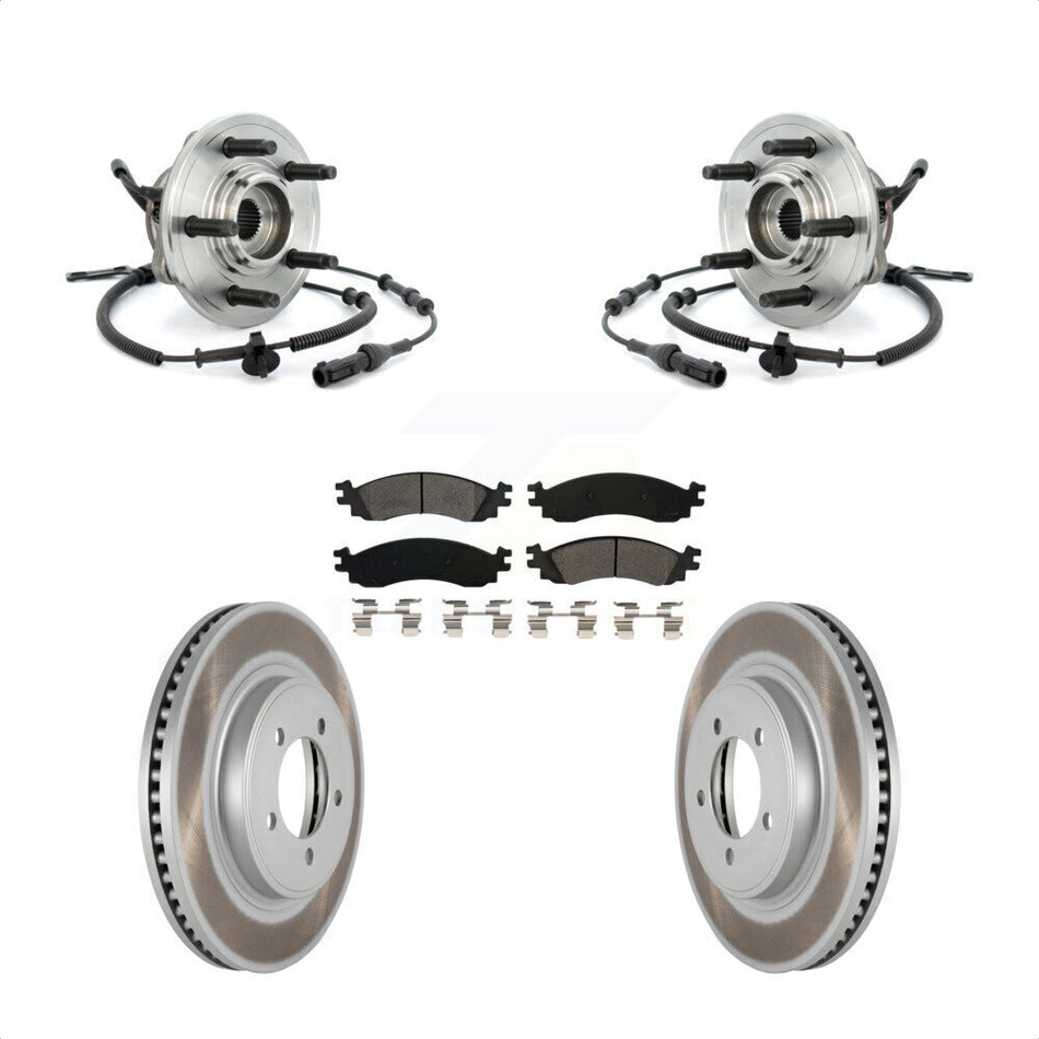 Front Hub Bearing Assembly With Coated Disc Brake Rotors And Semi-Metallic Pads Kit For Ford Explorer Sport Trac Mercury Mountaineer KBB-104306
