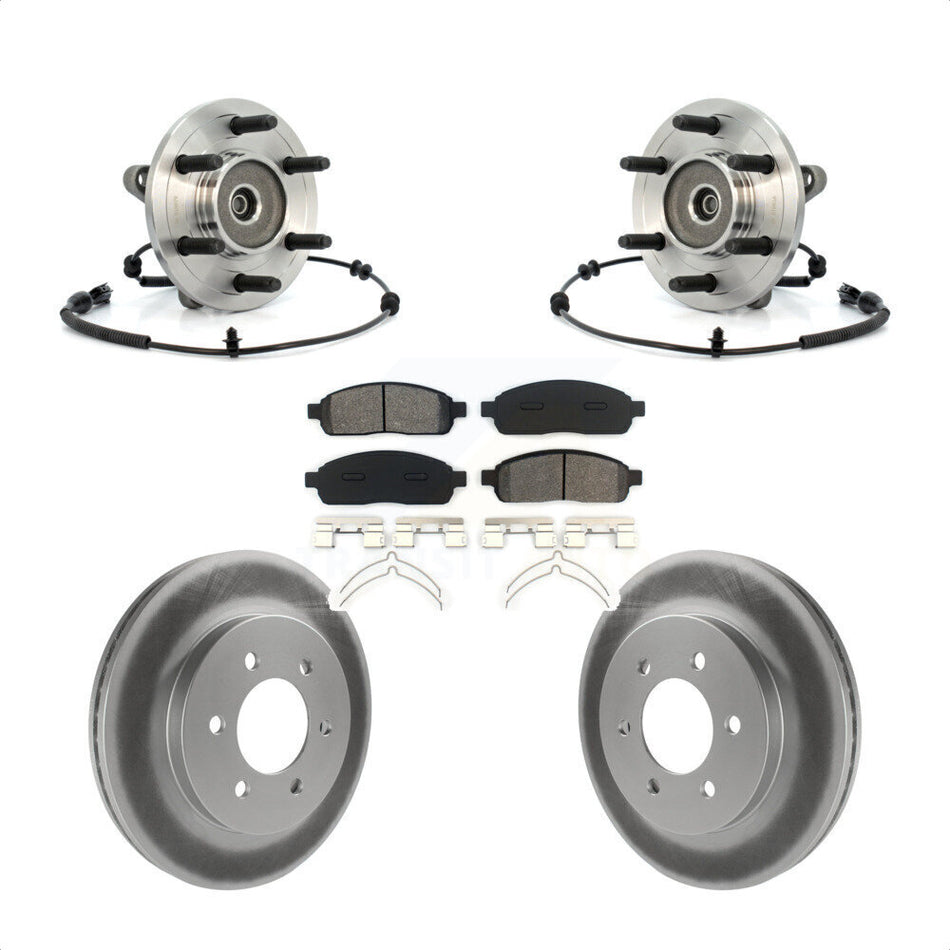Front Hub Bearing Assembly With Coated Disc Brake Rotors And Semi-Metallic Pads Kit For Ford F-150 Lincoln Mark LT 4WD KBB-104307