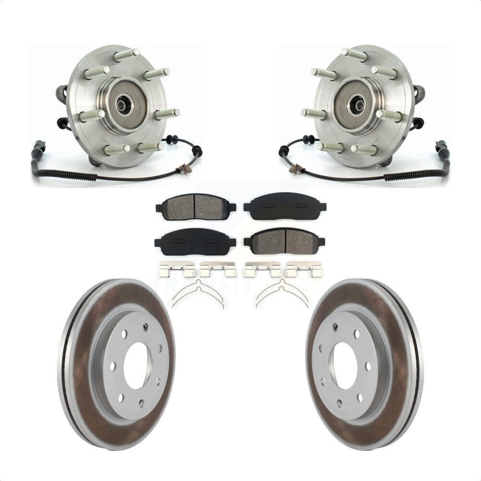 Front Hub Bearing Assembly With Coated Disc Brake Rotors And Semi-Metallic Pads Kit For Ford F-150 4WD KBB-104309
