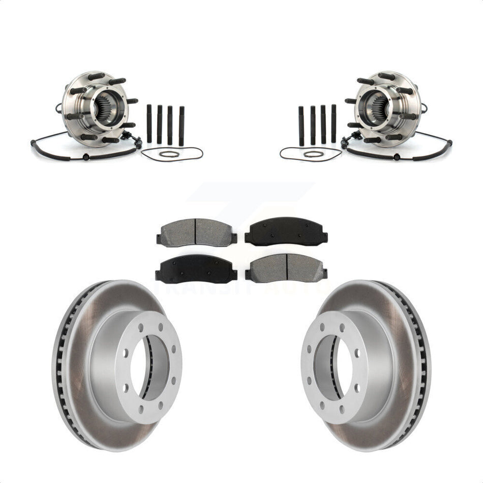 Front Hub Bearing Assembly With Coated Disc Brake Rotors And Semi-Metallic Pads Kit For Ford F-250 Super Duty F-350 Single Rear Wheels KBB-104310