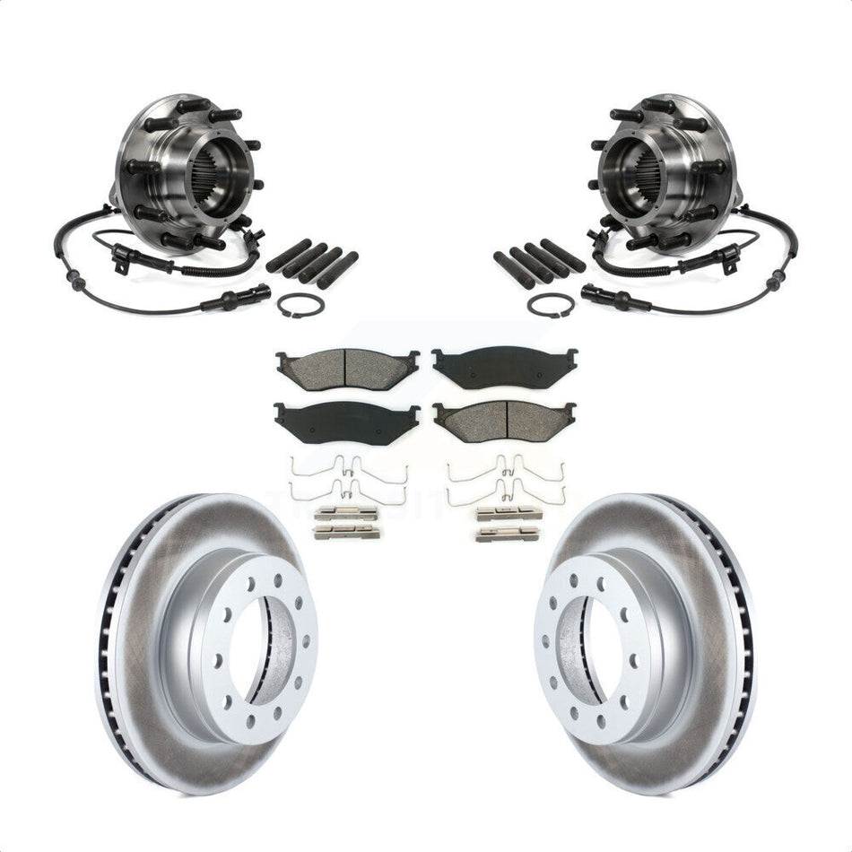 Front Hub Bearing Assembly With Coated Disc Brake Rotors And Semi-Metallic Pads Kit For 2005-2010 Ford F-550 Super Duty 4 X Dual Rear Wheels KBB-104315