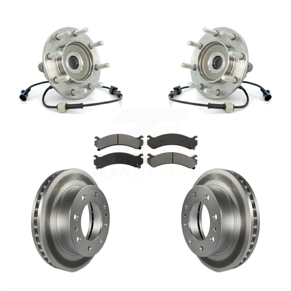 Front Hub Bearing Assembly With Coated Disc Brake Rotors And Semi-Metallic Pads Kit For Chevrolet Silverado 3500 GMC Sierra Classic RWD KBB-104317
