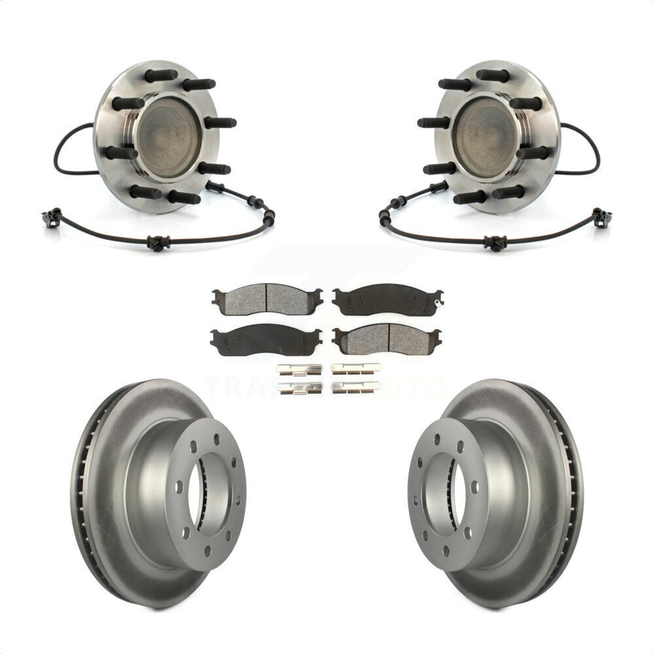 Front Hub Bearing Assembly With Coated Disc Brake Rotors And Semi-Metallic Pads Kit For 2003-2005 Dodge Ram 2500 3500 RWD KBB-104320