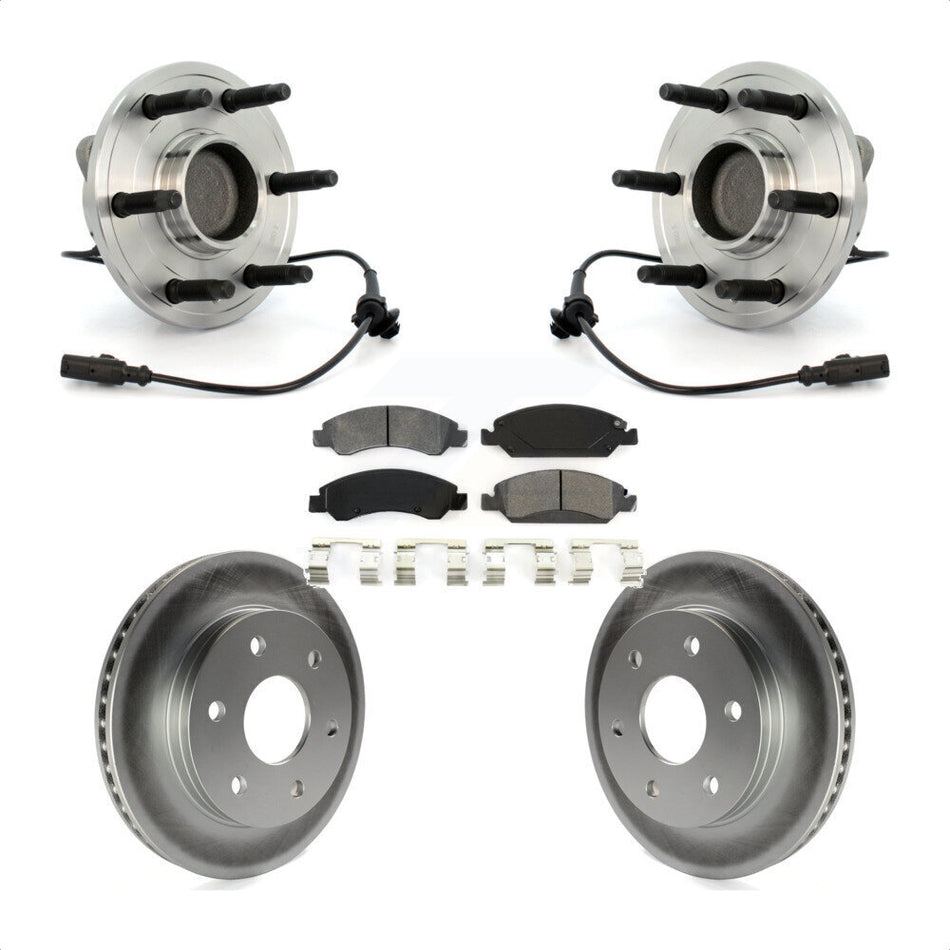 Front Hub Bearing Assembly With Coated Disc Brake Rotors And Semi-Metallic Pads Kit For 2007 GMC Sierra 1500 SLT SLE with RWD rear brakes KBB-104332