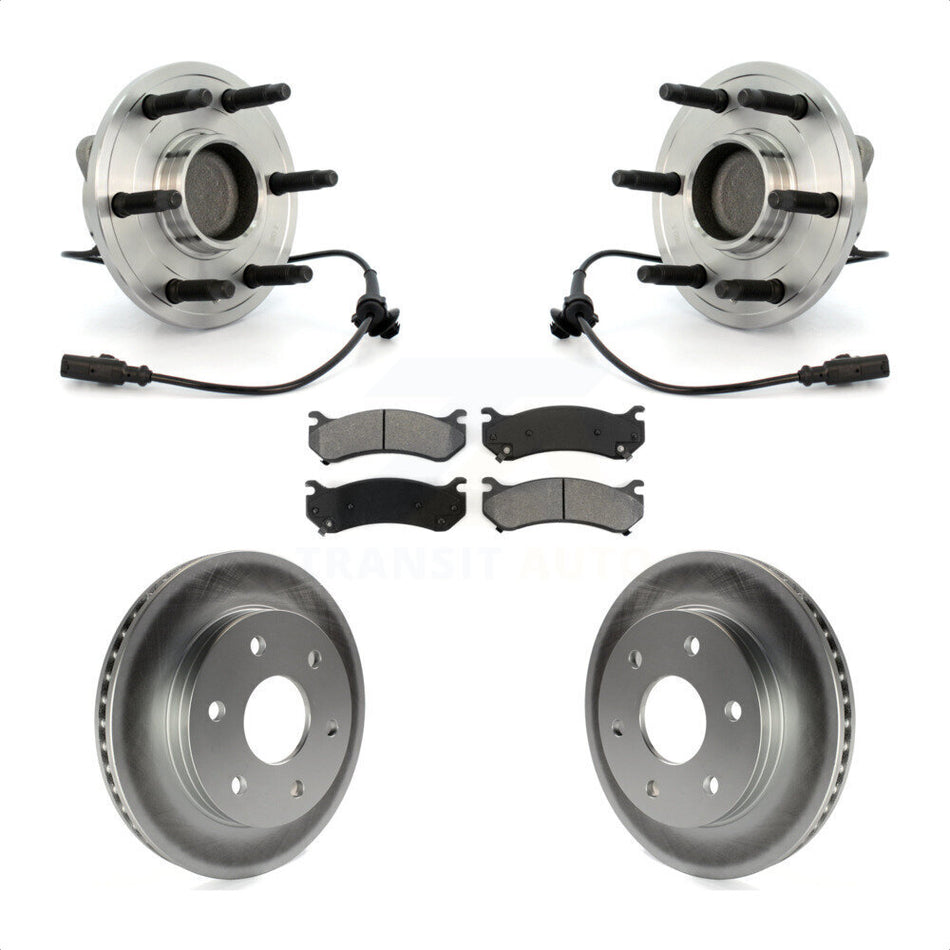 Front Hub Bearing Assembly With Coated Disc Brake Rotors And Semi-Metallic Pads Kit For 2007 Chevrolet Silverado 1500 LT LTZ with RWD rear brakes KBB-104333