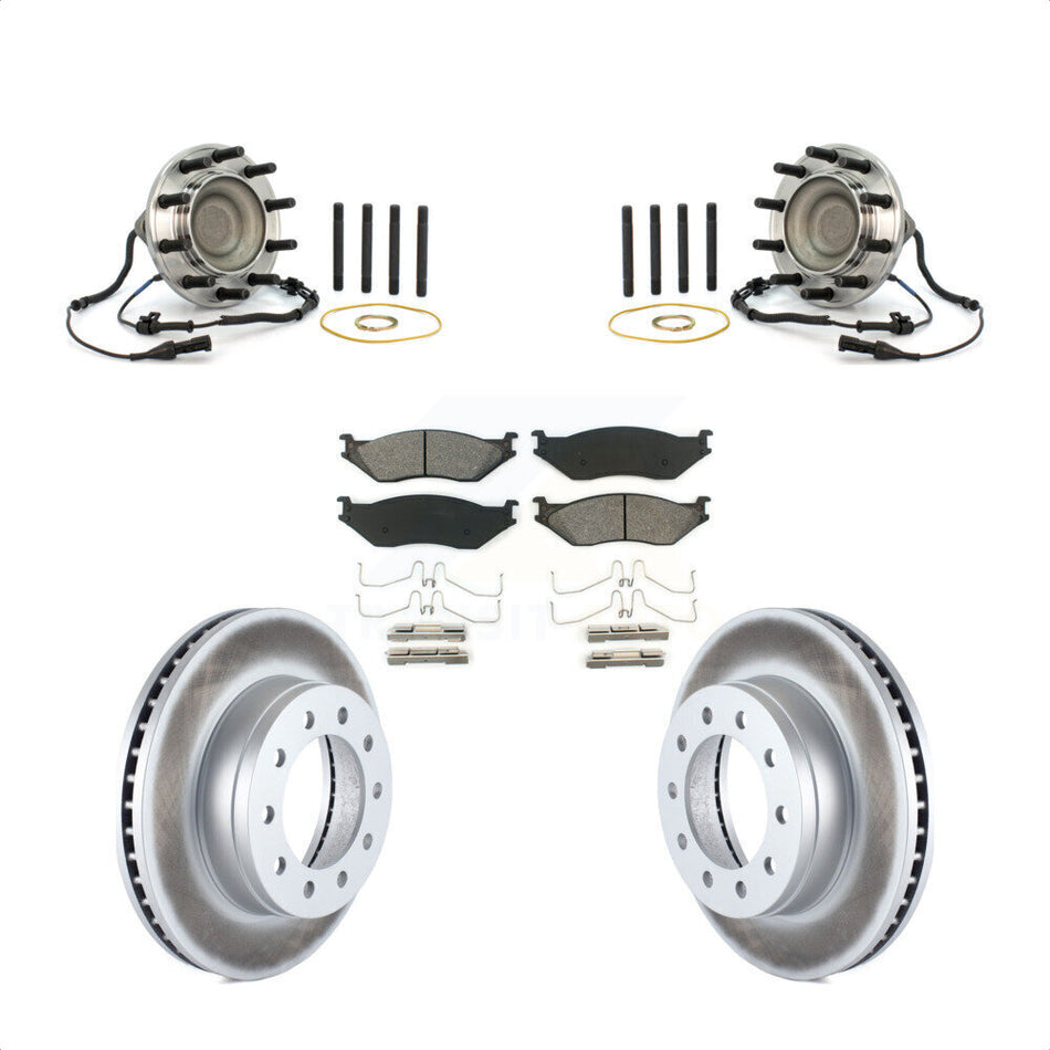 Front Hub Bearing Assembly With Coated Disc Brake Rotors And Semi-Metallic Pads Kit For Ford F-450 Super Duty F-550 KBB-104342