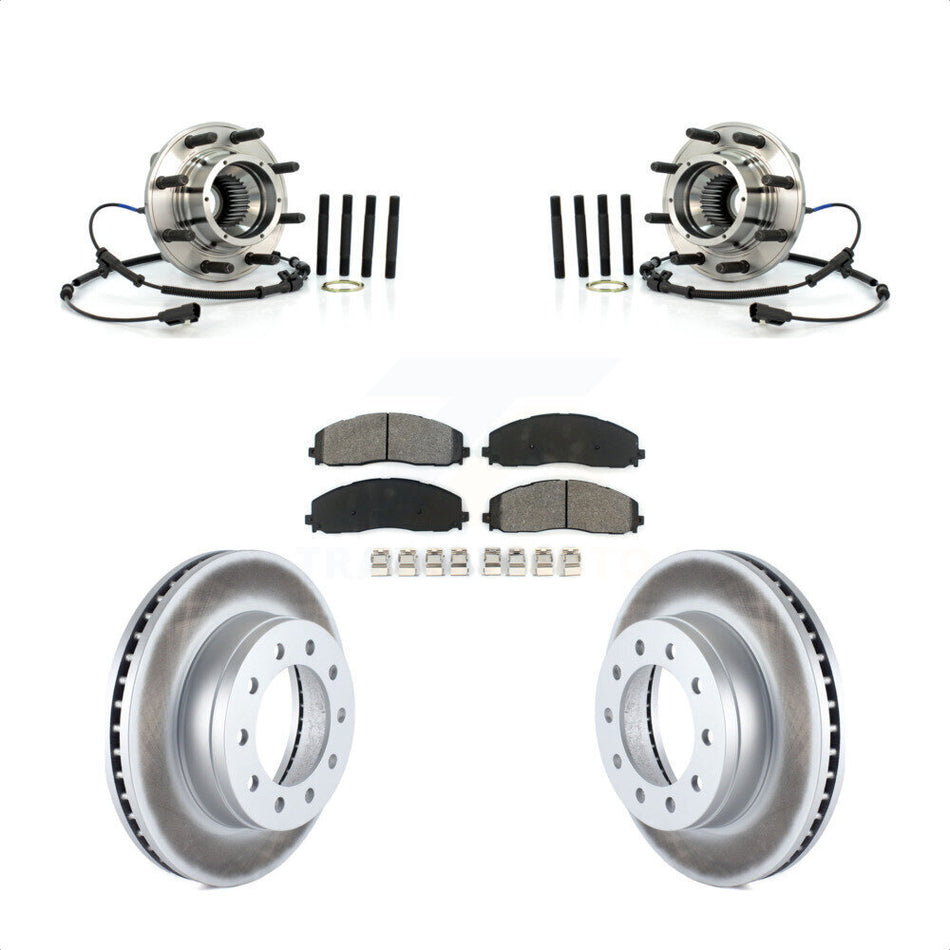 Front Hub Bearing Assembly With Coated Disc Brake Rotors And Semi-Metallic Pads Kit For 2013 Ford F-250 Super Duty 4WD Wide Frame Vehicle KBB-104357