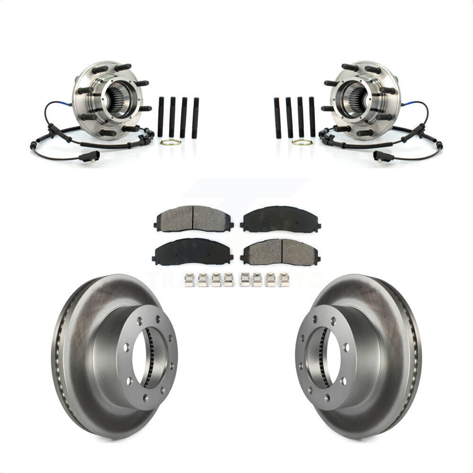 Front Hub Bearing Assembly With Coated Disc Brake Rotors And Semi-Metallic Pads Kit For Ford F-250 Super Duty F-350 4WD KBB-104358