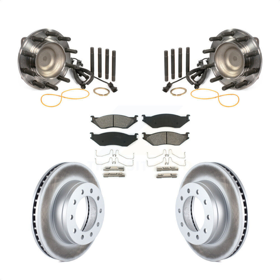 Front Hub Bearing Assembly With Coated Disc Brake Rotors And Semi-Metallic Pads Kit For 2011-2016 Ford F-450 Super Duty F-550 4 X 2 KBB-104360