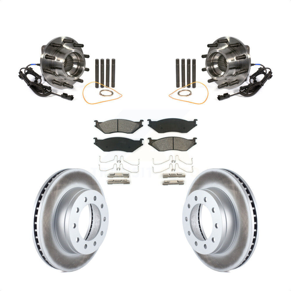 Front Hub Bearing Assembly With Coated Disc Brake Rotors And Semi-Metallic Pads Kit For 2011-2016 Ford F-450 Super Duty F-550 4 X KBB-104361