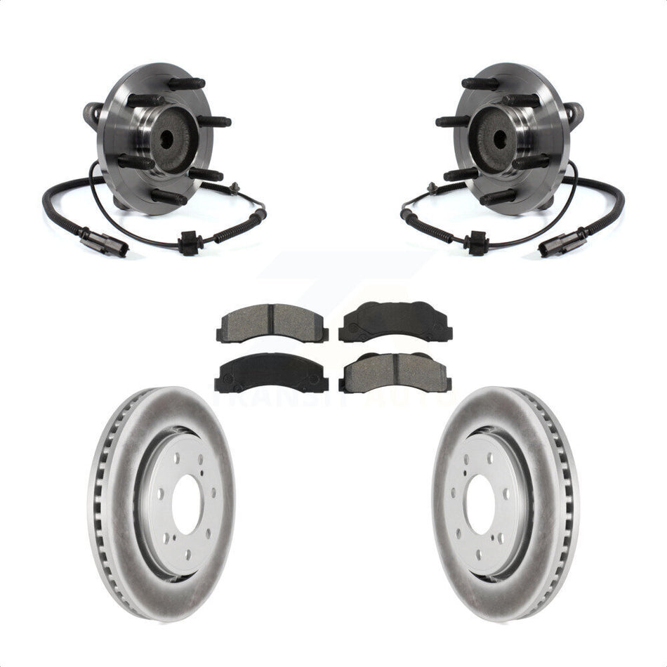 Front Hub Bearing Assembly With Coated Disc Brake Rotors And Semi-Metallic Pads Kit For 2011-2014 Ford F-150 RWD 7 Lug Wheels KBB-104365