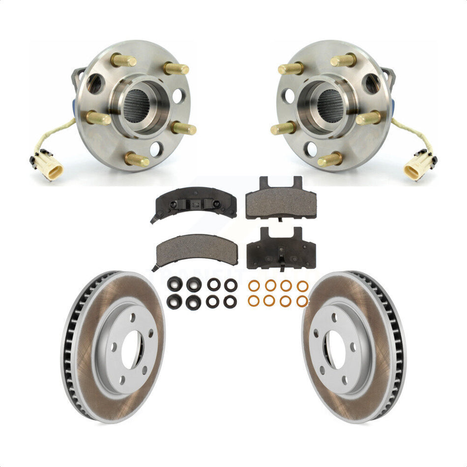 Front Hub Bearing Assembly With Coated Disc Brake Rotors And Ceramic Pads Kit For Cadillac DeVille Fleetwood 60 Special Commercial Chassis Heavy Duty Brakes KBB-104433