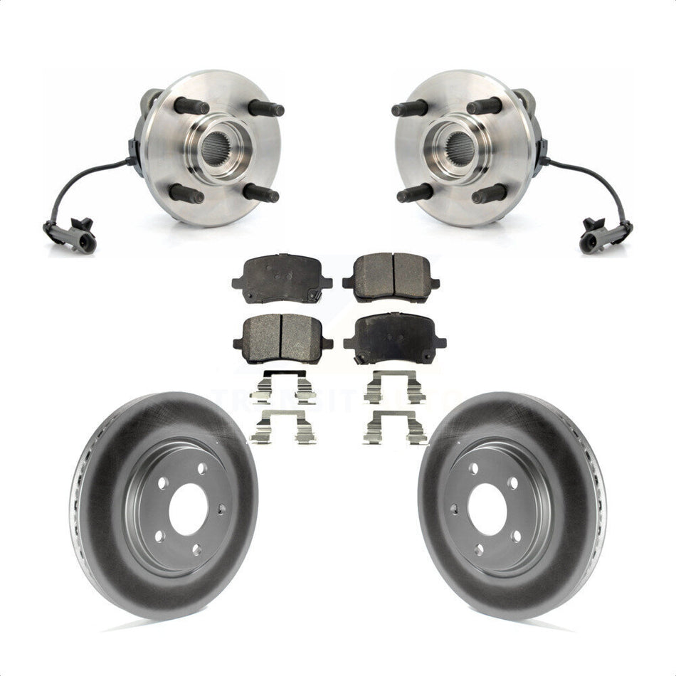 Front Hub Bearing Assembly With Coated Disc Brake Rotors And Ceramic Pads Kit For 2004-2007 Saturn Ion Supercharged with 4-Wheel ABS 4 Lug Wheels KBB-104494