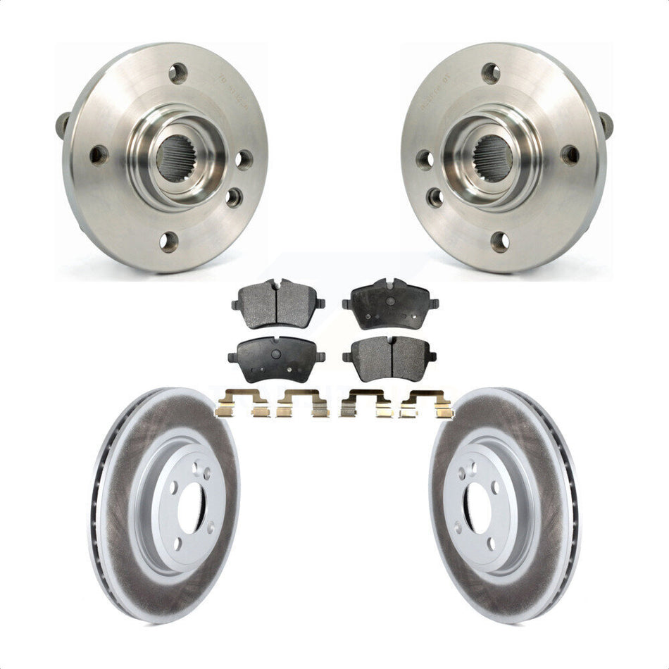 Front Hub Bearing Assembly With Coated Disc Brake Rotors And Ceramic Pads Kit For 2002-2006 Mini Cooper 294mm Diameter Rotor 4 Lug Wheels KBB-104540