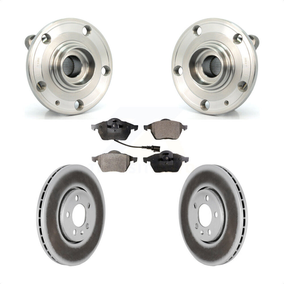Front Hub Bearing Assembly Coated Disc Brake Rotors And Ceramic Pads Kit For 2005-2006 Volkswagen Jetta 7th 8th Digit Of VIN Is "9M" Or "1J" With 288mm Diameter Rotor KBB-104551