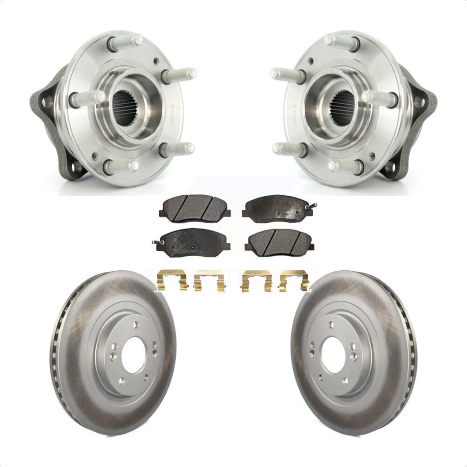 Front Hub Bearing Assembly With Coated Disc Brake Rotors And Ceramic Pads Kit For 2013-2014 Hyundai Santa Fe 3.3L ABS Brakes KBB-104591