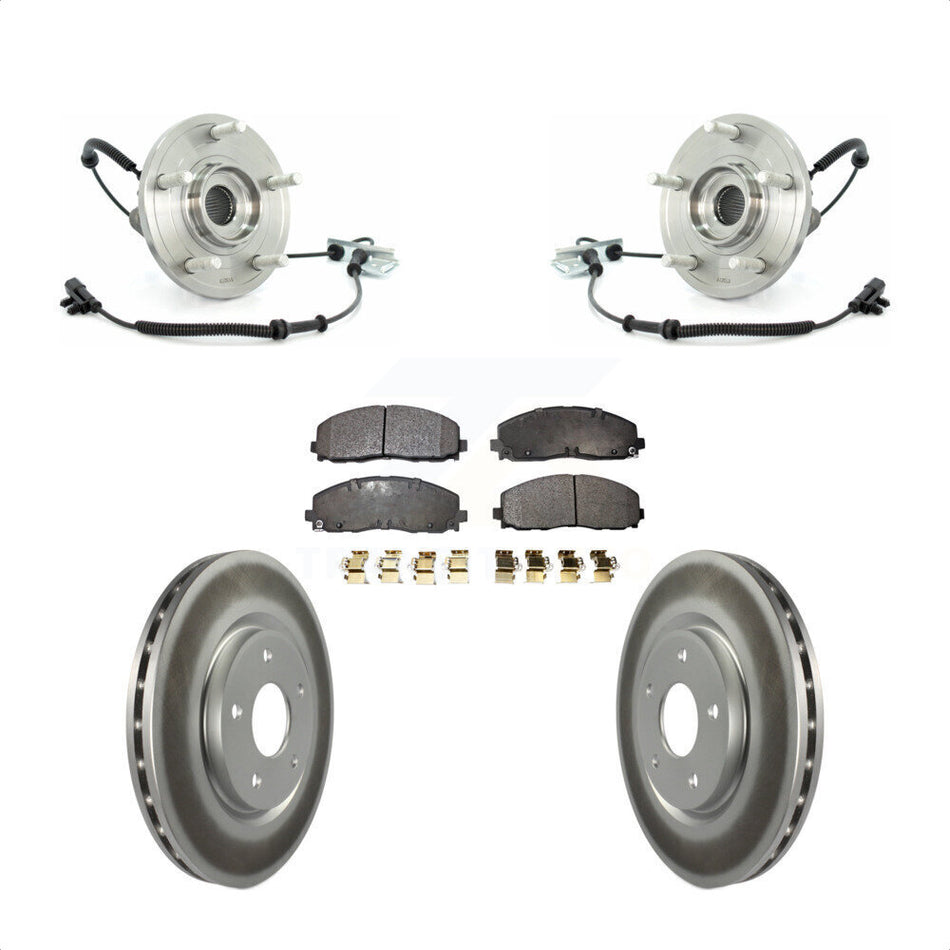 Front Hub Bearing Assembly With Coated Disc Brake Rotors And Ceramic Pads Kit For 2012 Volkswagen Routan Dual Piston Caliper KBB-104604