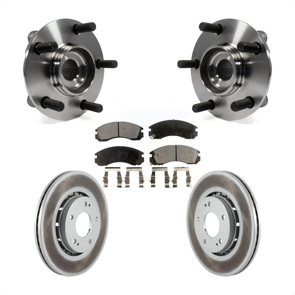 Front Hub Bearing Assembly With Coated Disc Brake Rotors And Ceramic Pads Kit For 2010-2011 Mitsubishi Lancer Ralliart Sportback with AWD KBB-104652