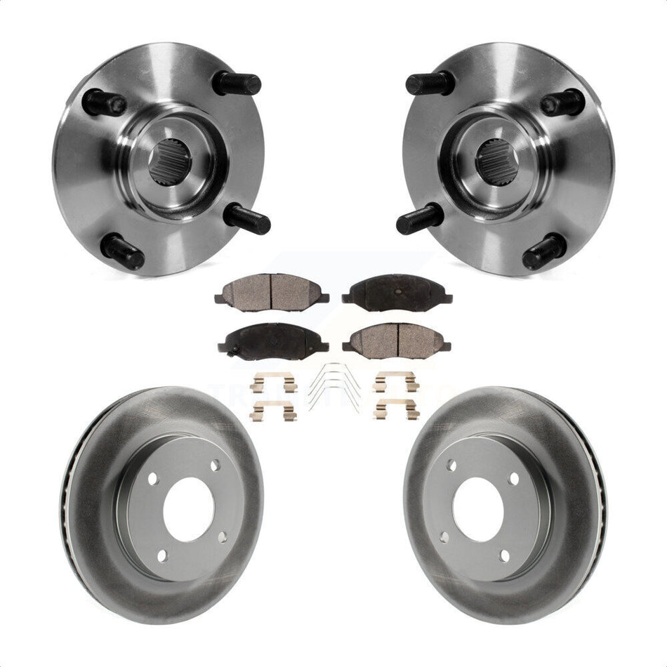 Front Hub Bearing Assembly With Coated Disc Brake Rotors And Ceramic Pads Kit For 2009-2011 Nissan Versa 1.6L with 4-Wheel ABS KBB-104739