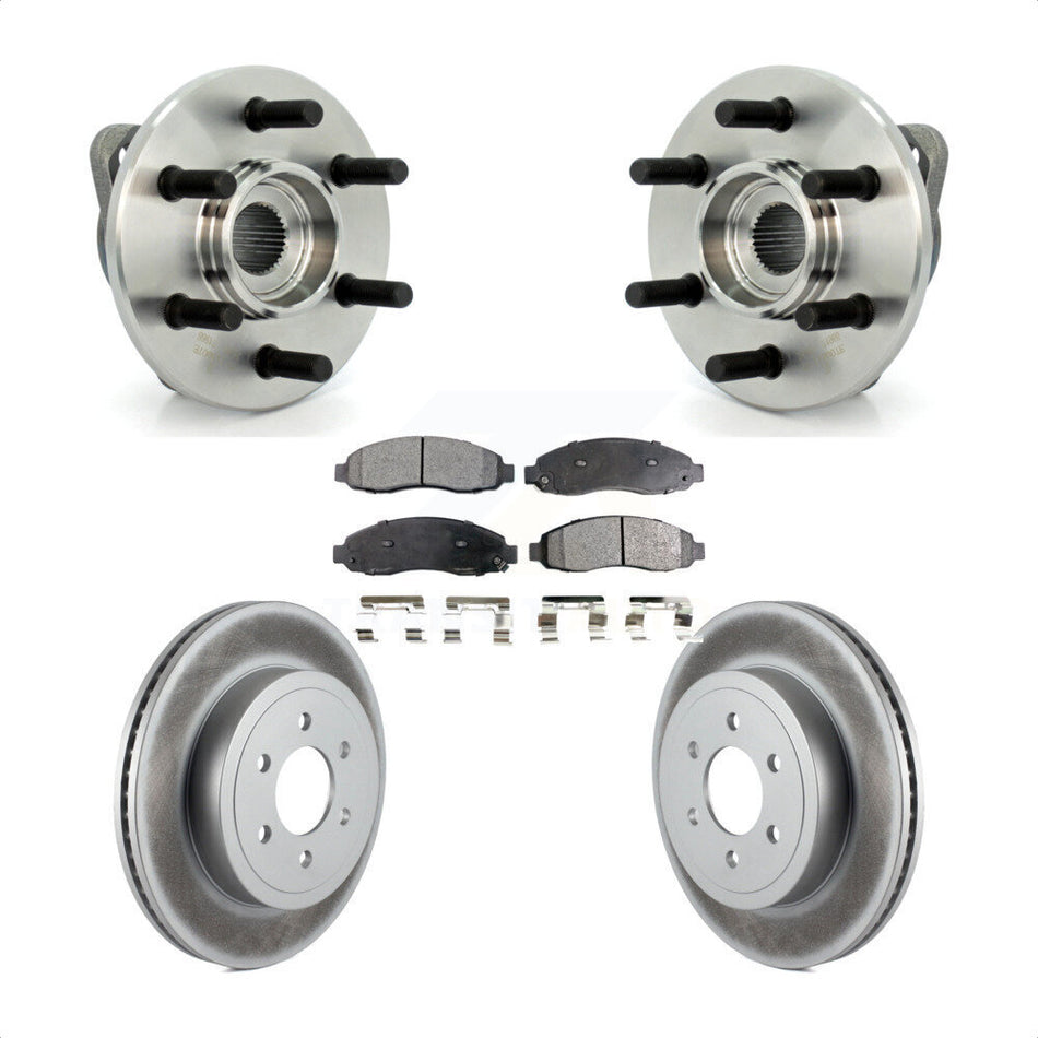 Front Hub Bearing Assembly With Coated Disc Brake Rotors And Ceramic Pads Kit For 2003-2004 Dodge Dakota 4WD with 2-Wheel ABS KBB-104753