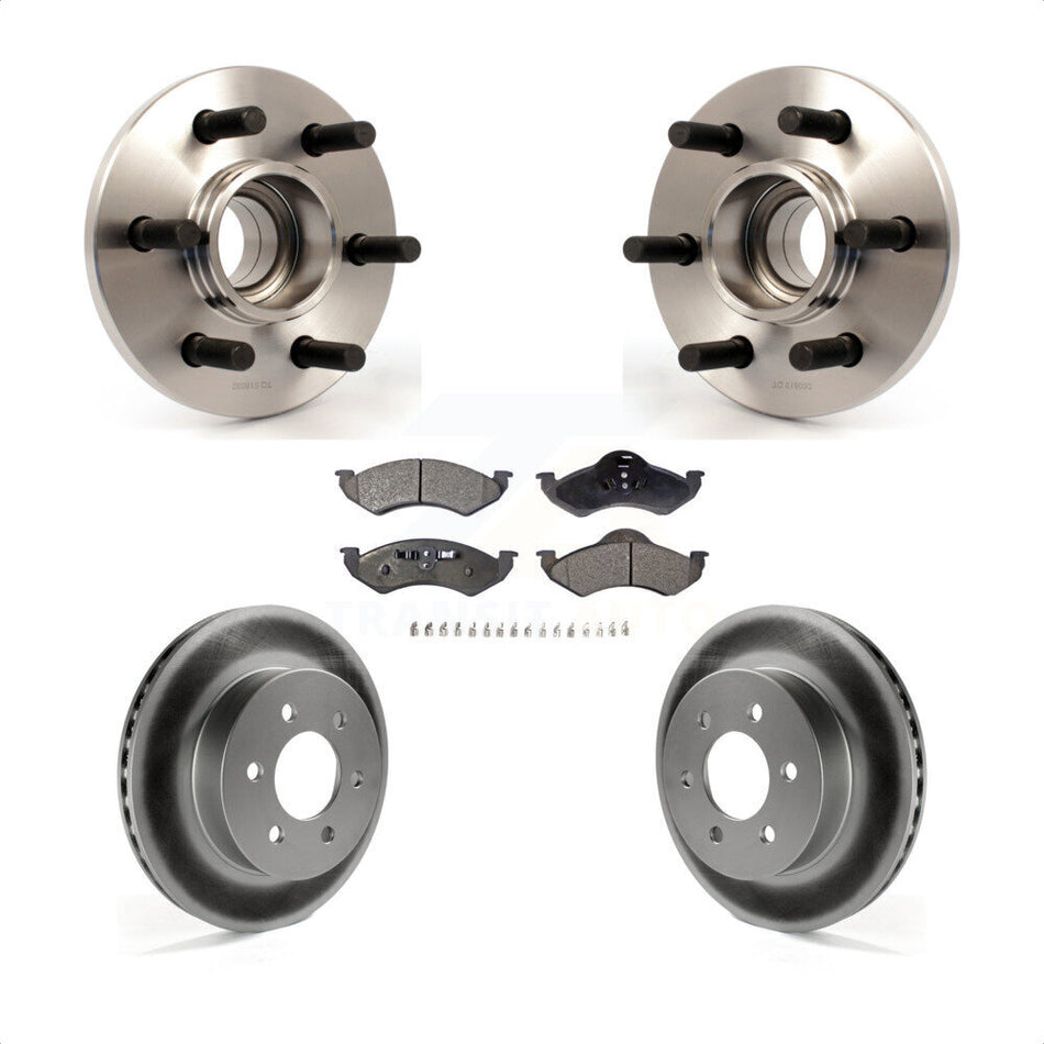 Front Hub Bearing Assembly With Coated Disc Brake Rotors And Ceramic Pads Kit For 2000-2002 Dodge Dakota Durango RWD with 2-Wheel ABS KBB-104762