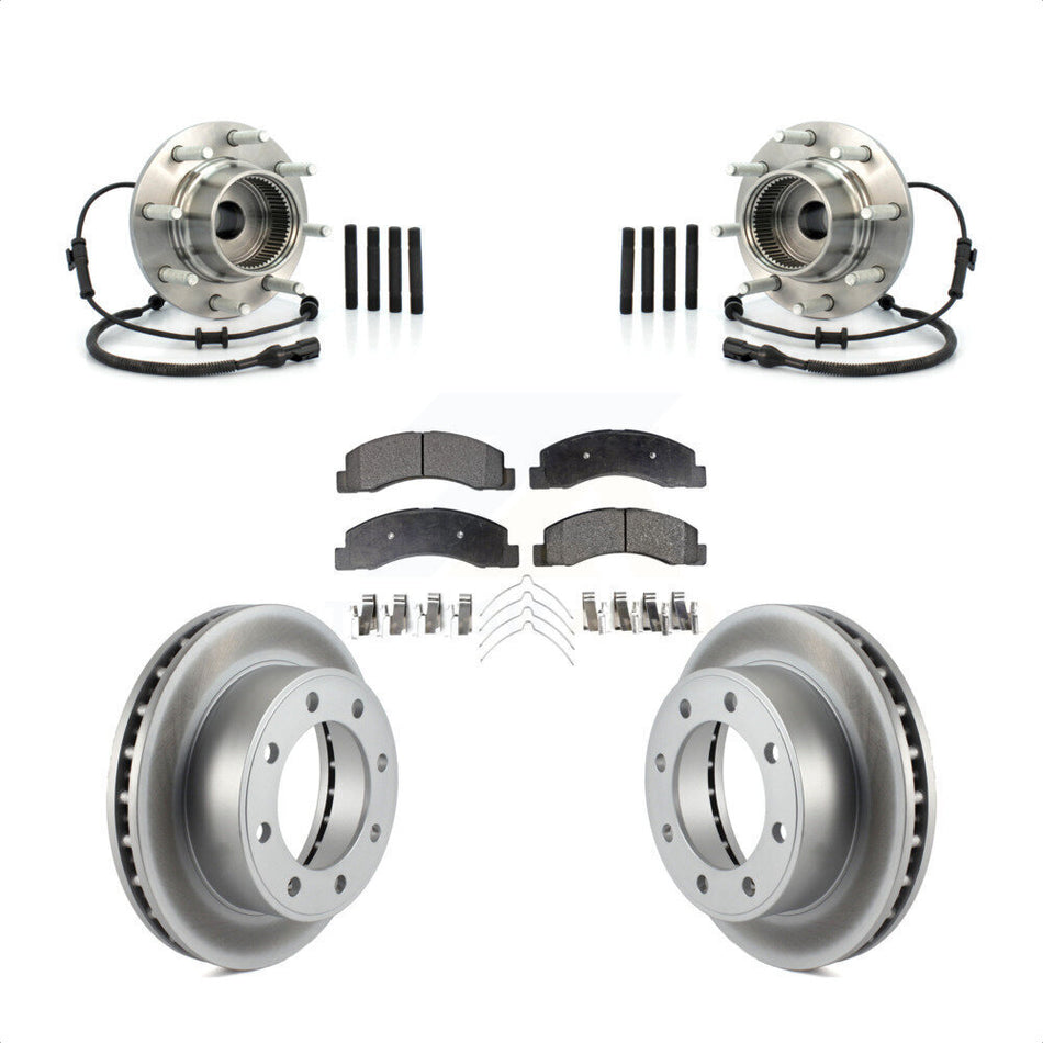 Front Hub Bearing Assembly With Coated Disc Brake Rotors And Ceramic Pads Kit For 2003-2005 Ford Excursion 4WD KBB-104779