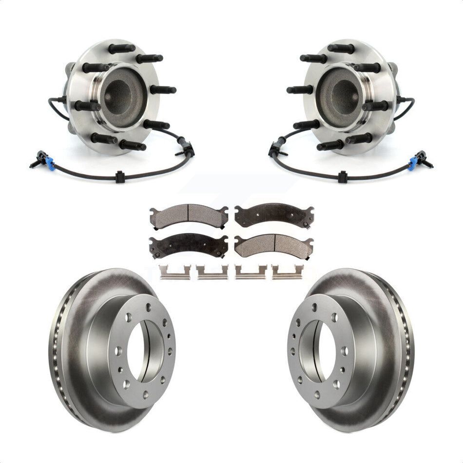 Front Hub Bearing Assembly With Coated Disc Brake Rotors And Ceramic Pads Kit For 2009-2015 Chevrolet Express 4500 GMC Savana Under 9600 Lb GVW KBB-104786