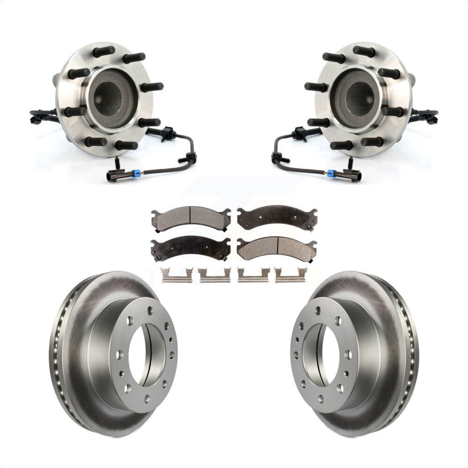 Front Hub Bearing Assembly With Coated Disc Brake Rotors And Ceramic Pads Kit For Chevrolet Express 3500 GMC Savana 4500 KBB-104787
