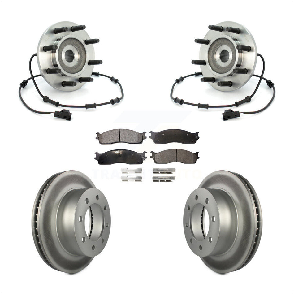Front Hub Bearing Assembly With Coated Disc Brake Rotors And Ceramic Pads Kit For 2003-2005 Dodge Ram 2500 3500 4WD KBB-104788