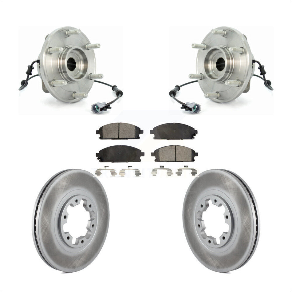 Front Hub Bearing Assembly With Coated Disc Brake Rotors And Ceramic Pads Kit For 2004 Nissan Pathfinder KBB-104796