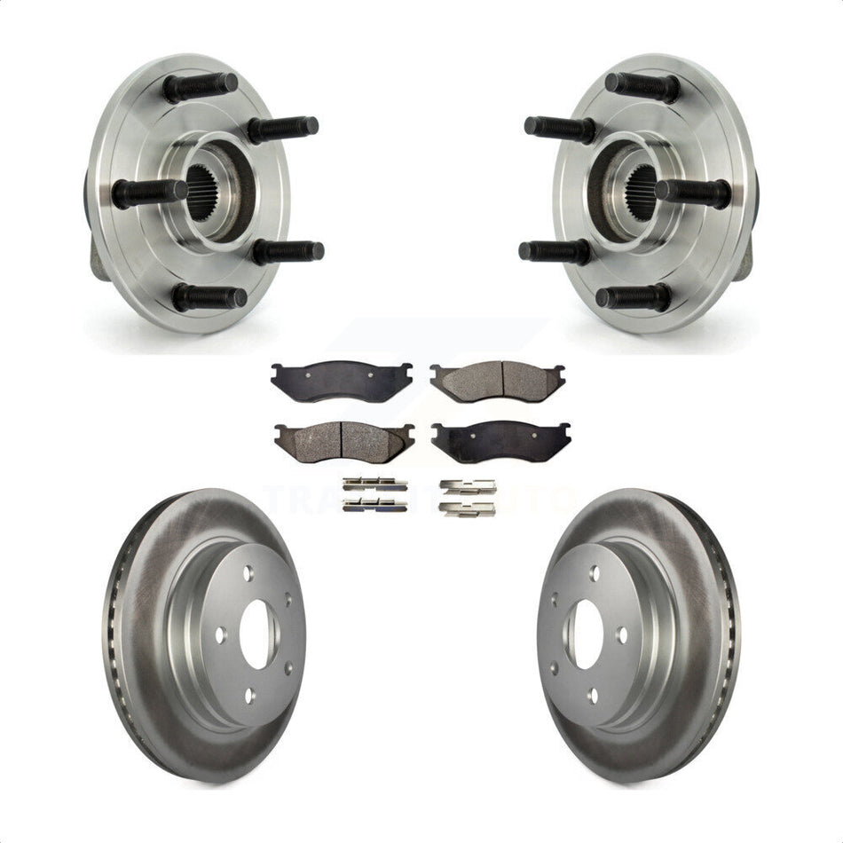 Front Hub Bearing Assembly With Coated Disc Brake Rotors And Ceramic Pads Kit For Dodge Ram 1500 5 Lug Wheels KBB-104804
