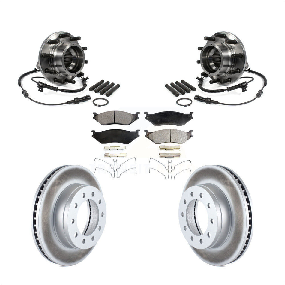 Front Hub Bearing Assembly With Coated Disc Brake Rotors And Ceramic Pads Kit For 2005-2010 Ford F-550 Super Duty 4 X Dual Rear Wheels KBB-104816