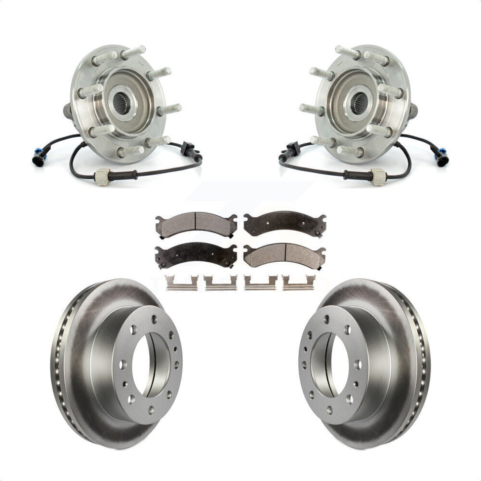 Front Hub Bearing Assembly With Coated Disc Brake Rotors And Ceramic Pads Kit For Chevrolet Silverado 3500 GMC Sierra Classic RWD KBB-104819