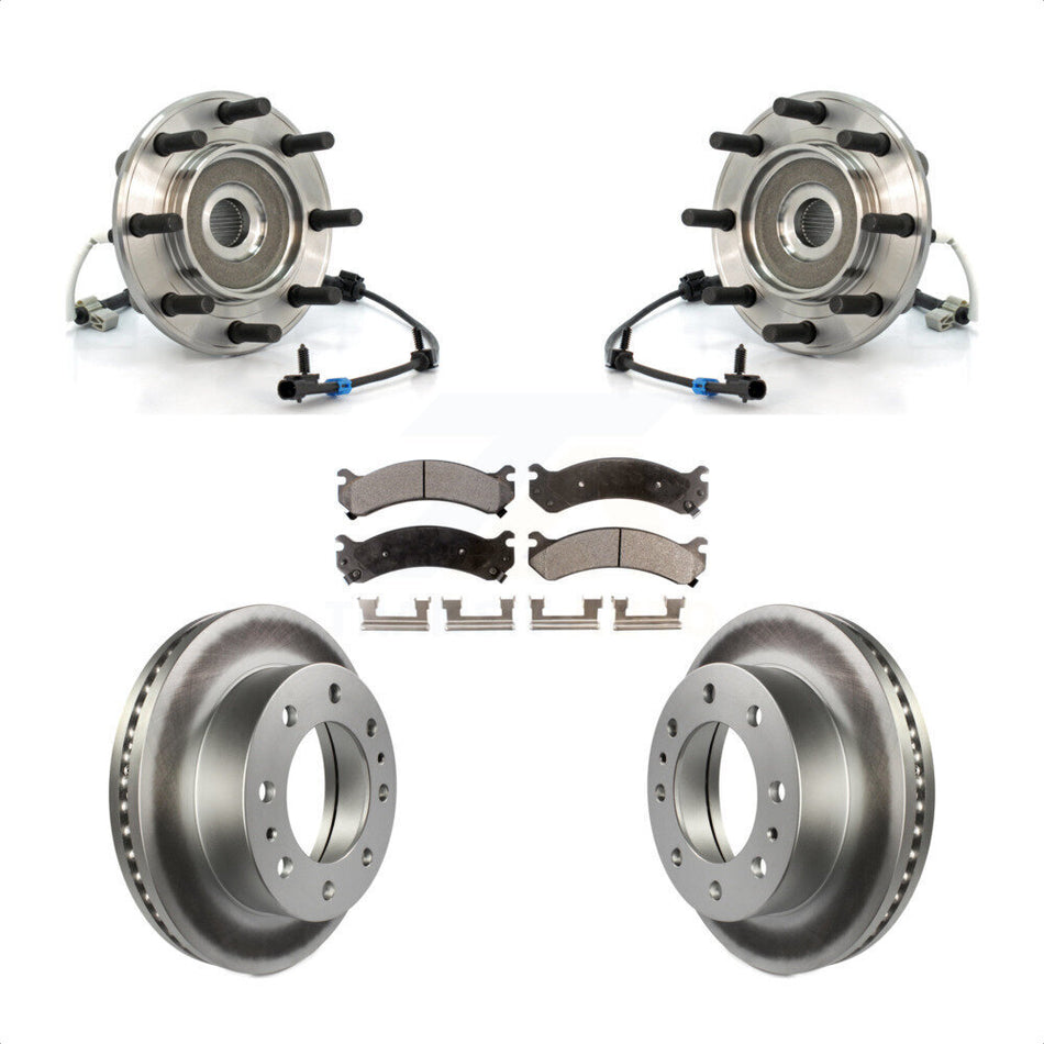 Front Hub Bearing Assembly With Coated Disc Brake Rotors And Ceramic Pads Kit For Chevrolet Silverado 3500 GMC Sierra Classic 4WD KBB-104820