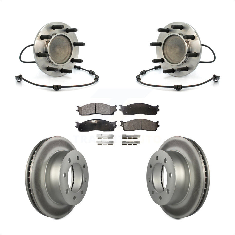 Front Hub Bearing Assembly With Coated Disc Brake Rotors And Ceramic Pads Kit For 2003-2005 Dodge Ram 2500 3500 RWD KBB-104821