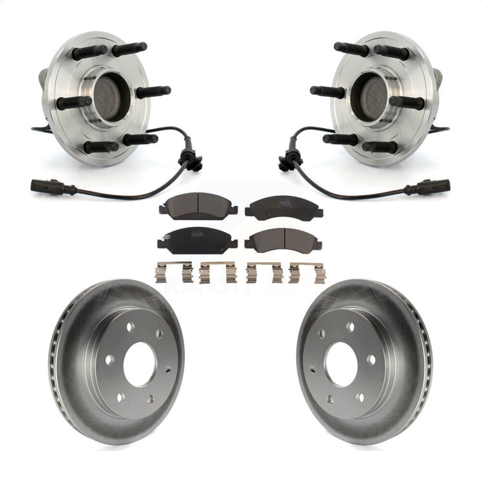 Front Hub Bearing Assembly With Coated Disc Brake Rotors And Ceramic Pads Kit For 2007 GMC Sierra 1500 SLT SLE with RWD rear brakes KBB-104833