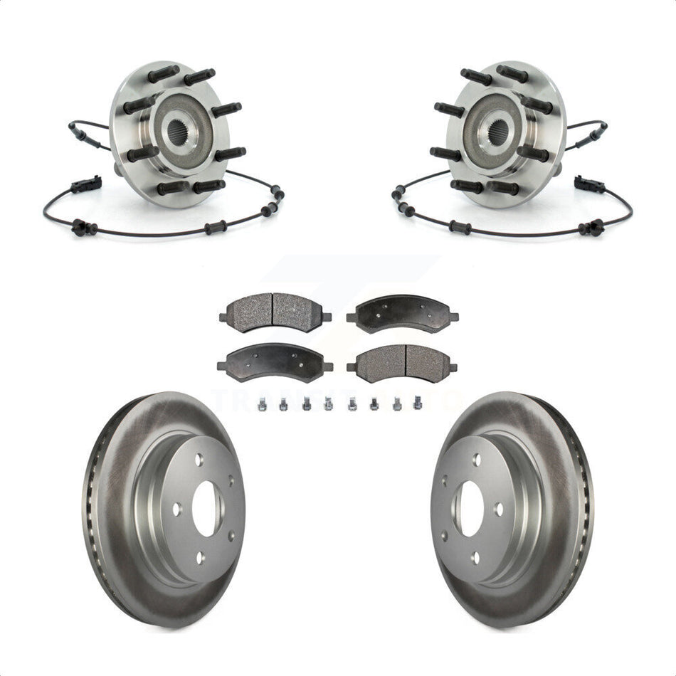 Front Hub Bearing Assembly With Coated Disc Brake Rotors And Ceramic Pads Kit For 2007-2008 Dodge Ram 1500 Standard Cab Pickup Crew 8 Lug Wheels KBB-104839