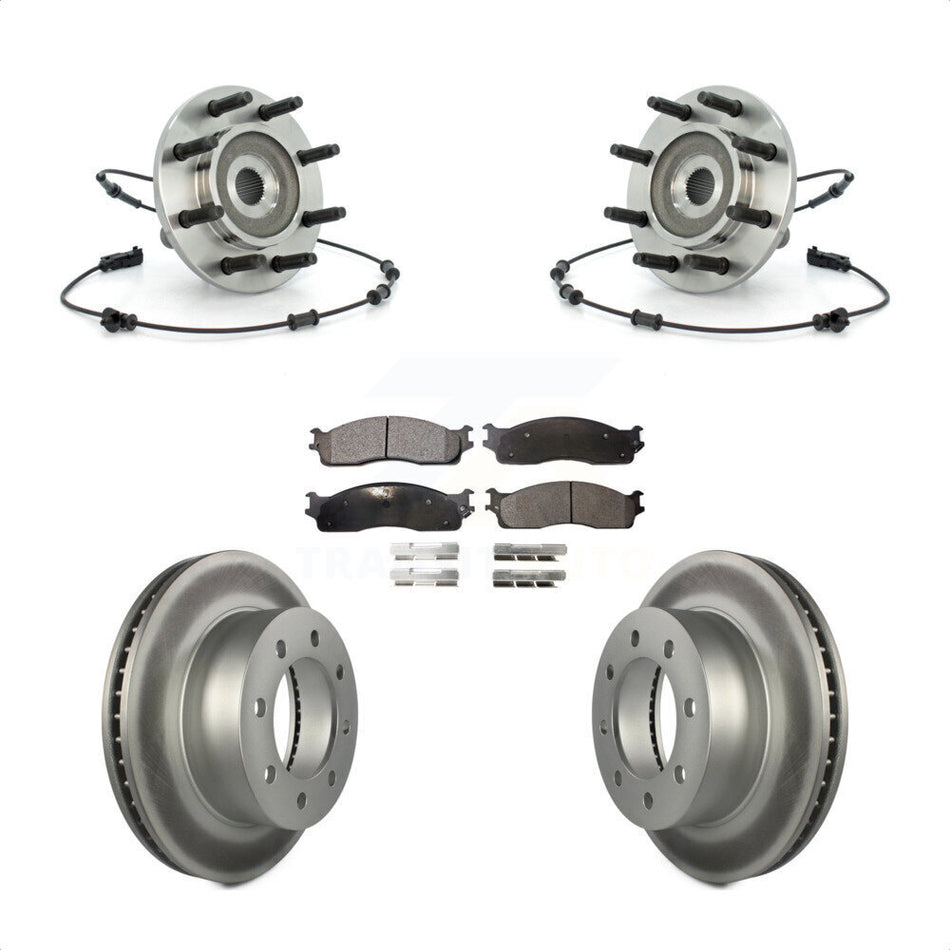 Front Hub Bearing Assembly With Coated Disc Brake Rotors And Ceramic Pads Kit For Dodge Ram 1500 2500 3500 8 Lug Wheels KBB-104840