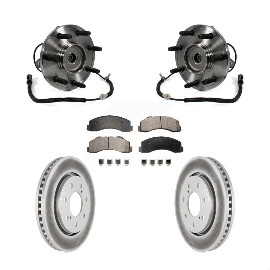 Front Hub Bearing Assembly With Coated Disc Brake Rotors And Ceramic Pads Kit For Ford F-150 7 Lug Wheels Heavy Duty Payload Package KBB-104846