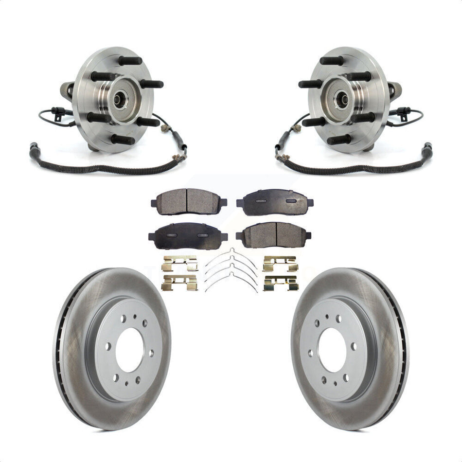 Front Hub Bearing Assembly With Coated Disc Brake Rotors And Ceramic Pads Kit For 2009 Ford F-150 4WD 6 Lug Wheels Without Heavy Duty Payload Package KBB-104848