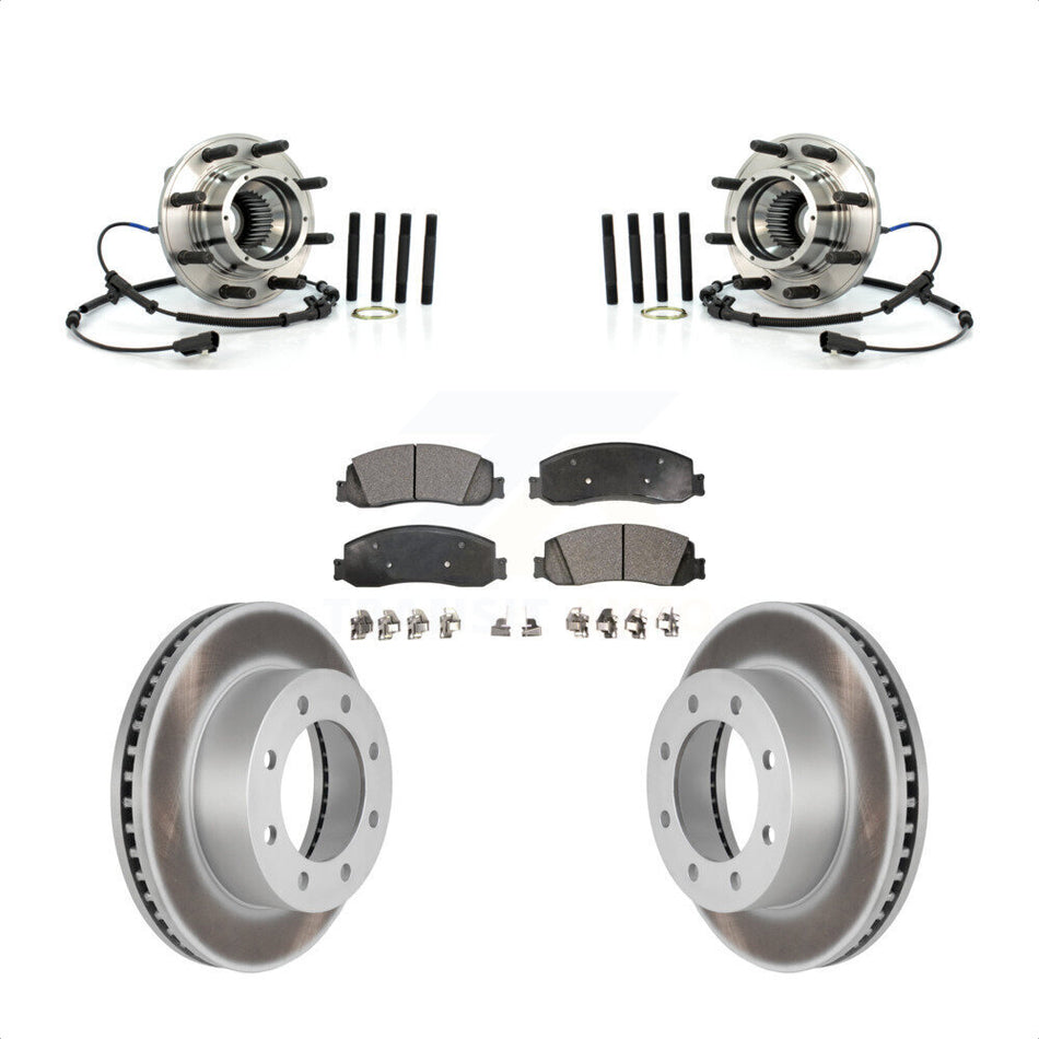 Front Hub Bearing Assembly With Coated Disc Brake Rotors And Ceramic Pads Kit For 2011-2011 Ford F-250 Super Duty F-350 Single Rear Wheels 4WD KBB-104856