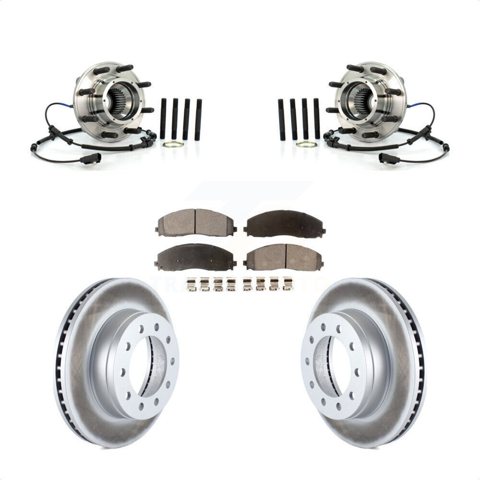 Front Hub Bearing Assembly With Coated Disc Brake Rotors And Ceramic Pads Kit For 2013 Ford F-250 Super Duty 4WD Wide Frame Vehicle KBB-104858