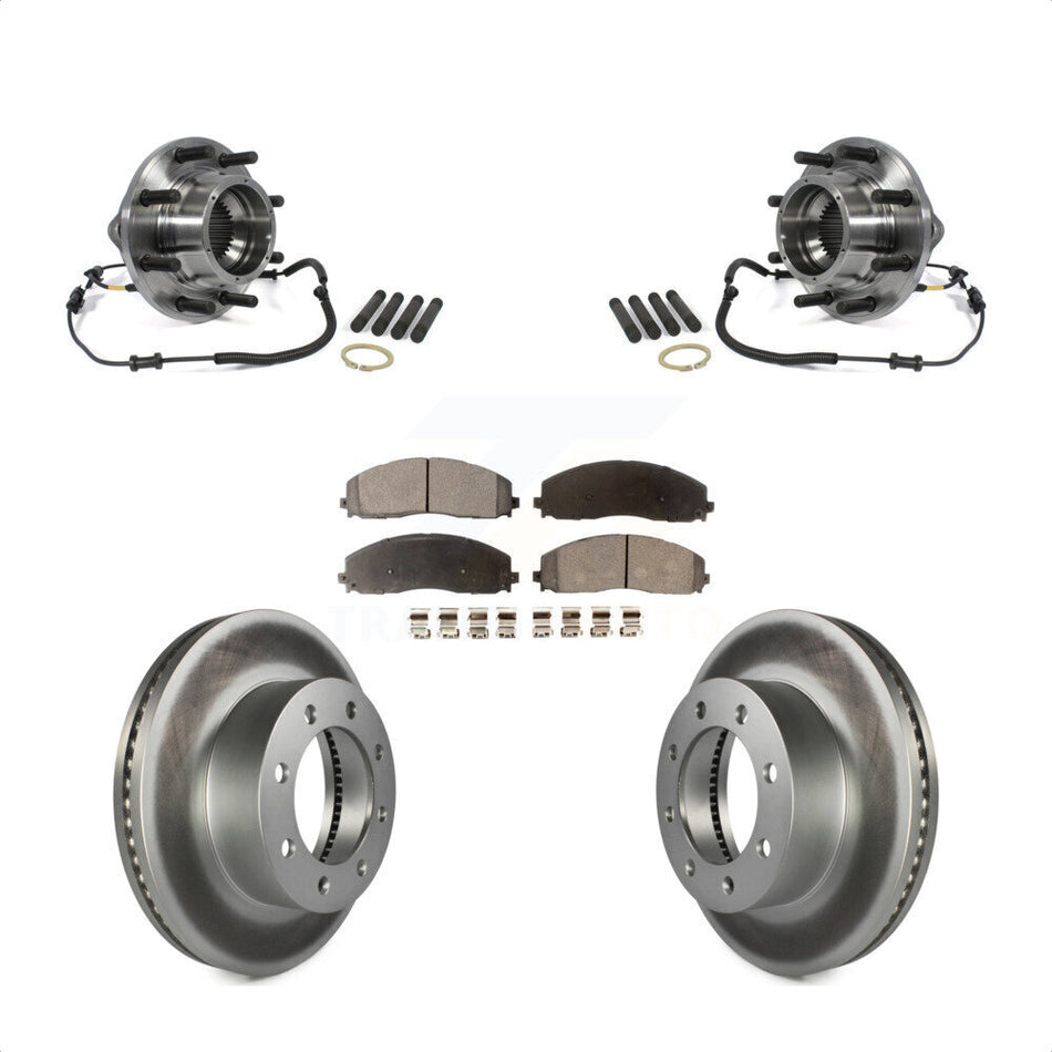 Front Hub Bearing Assembly With Coated Disc Brake Rotors And Ceramic Pads Kit For 2014 Ford F-350 Super Duty 4WD Dual Rear Wheels KBB-104860