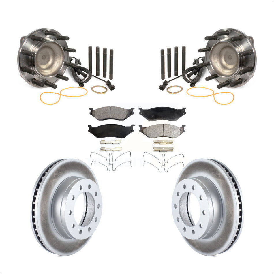 Front Hub Bearing Assembly With Coated Disc Brake Rotors And Ceramic Pads Kit For 2011-2016 Ford F-450 Super Duty F-550 4 X 2 KBB-104861